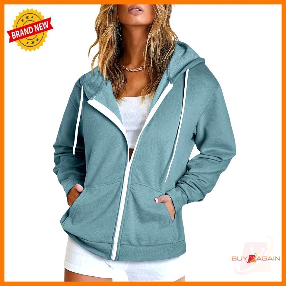 Full Zip Hoodie Long Sleeve Oversized Relaxed Fit Casual Athleisure Chic